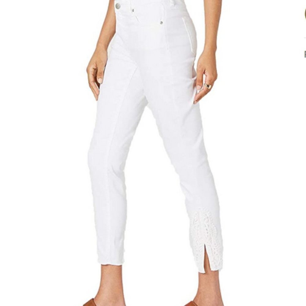 Style & Co Skinny Ankle Pant Crochet Detail Split Hem White Jeans 10P Petite 10 - Picture 13 of 16